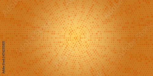 Radial gold disco party pattern. Yellow square sequin mosaic texture background. Abstract golden shining glitter halftone wallpaper. Pop up comic sparkling glitter backdrop. Vector