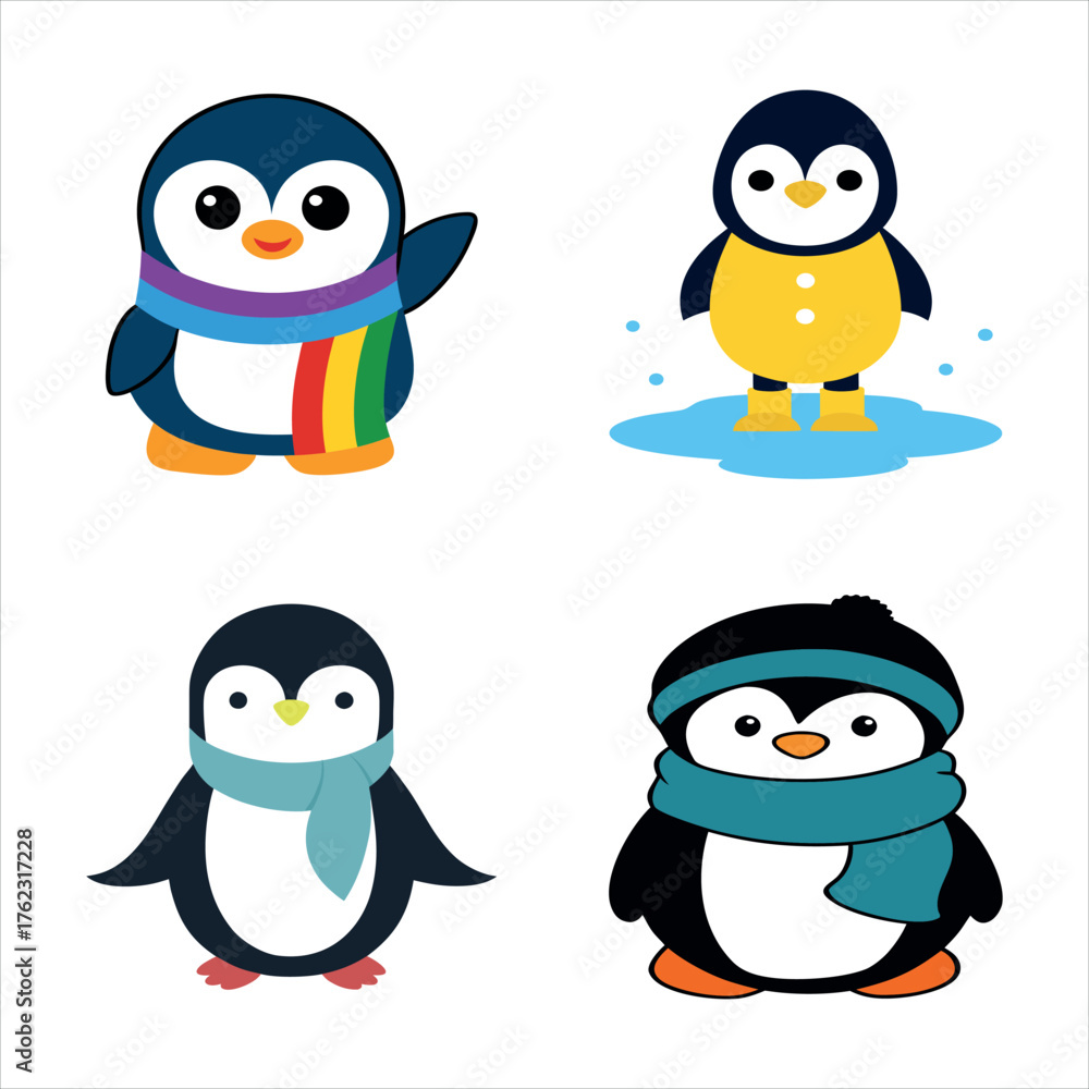 Naklejka premium set of funny cartoon penguin