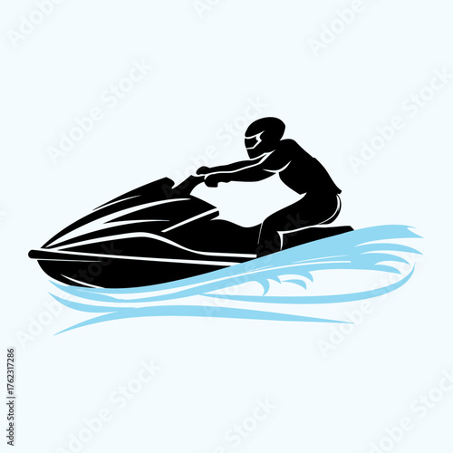 Jet Ski Rider Silhouette on Water