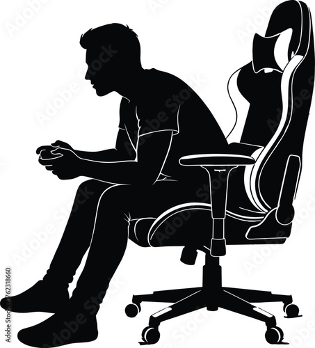 Silhouette of a person sitting in a gaming chair holding a controller, silhouette, person, man, male, sitting, gaming chair, gamer, controller, video game, holding, hands, focused, concentration, leis
