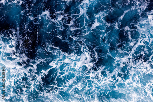 Ocean water background. Top view of awesome foamy water. Can be used in covers, packaging, posters, textures, brochures, art and design projects. Enchanting vector illustration.