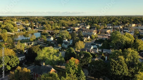 Small American Town Skyline. Aerial View, Establishing Shot