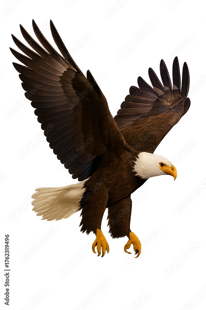 Obraz premium Bald eagle in flight isolated on white background