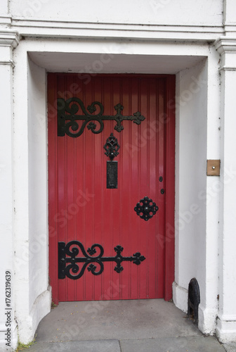 Red Door and Entryway in a Neighborhood