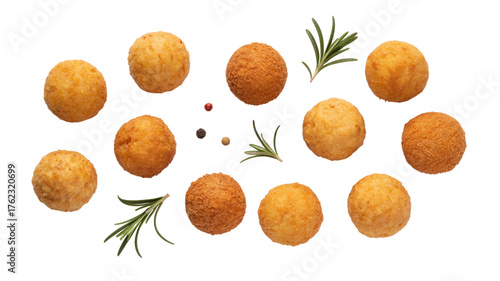 Golden Brown Croquettes and Rosemary Sprigs isolated on a transparent background