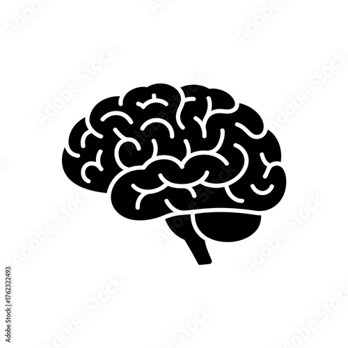 Simple black icon of a human brain representing intelligence and thought