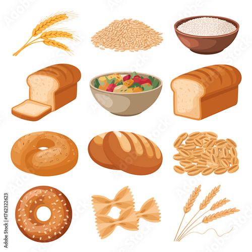 Collection of fresh baked goods and grains for a wholesome diet