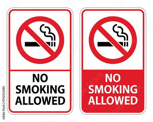 Set of two identical no smoking allowed signs with red circle slash symbol
