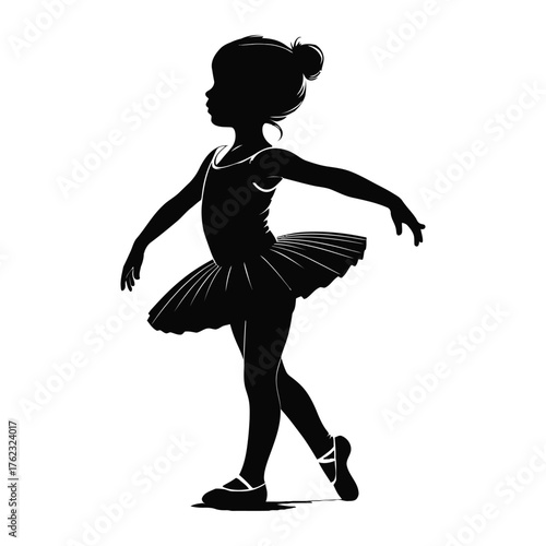 Ballerina Silhouette: Elegant Dance Position, Young Girl in Tutu, Ballet Style, Minimalist Black