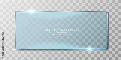 Glass plate frame Glossy window glass with reflections isolated on transparent PNG