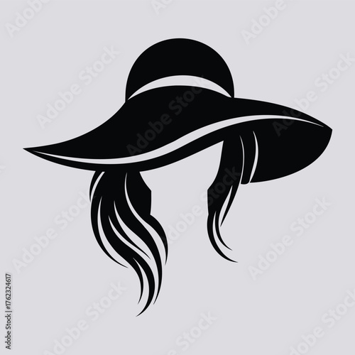 Stylish Women's Hat with Flowing Hair - Elegant Silhouette Design