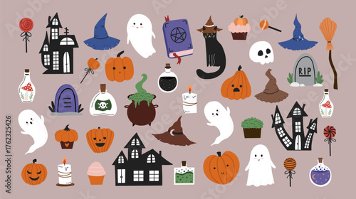 Cute Hand Drawn Halloween Clipart Set