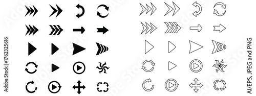 Collection of diverse arrow symbols and icons for navigation and action vector