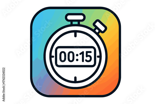 Stopwatch icon with timer display on colorful background digital timer app