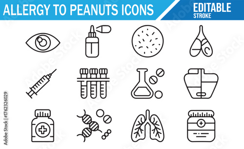 Healthcare peanut allergy collection — editable stroke vector pack