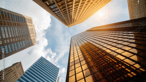 Skyscrapers reaching towards the sky in a modern cityscape