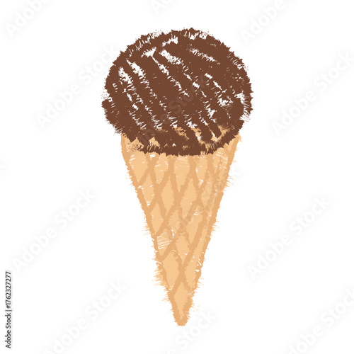 Draw a chocolate ice cream cone with chalk. Vector illustration.