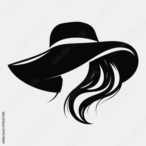 Stylish Women's Hat with Flowing Hair - Elegant Silhouette Design