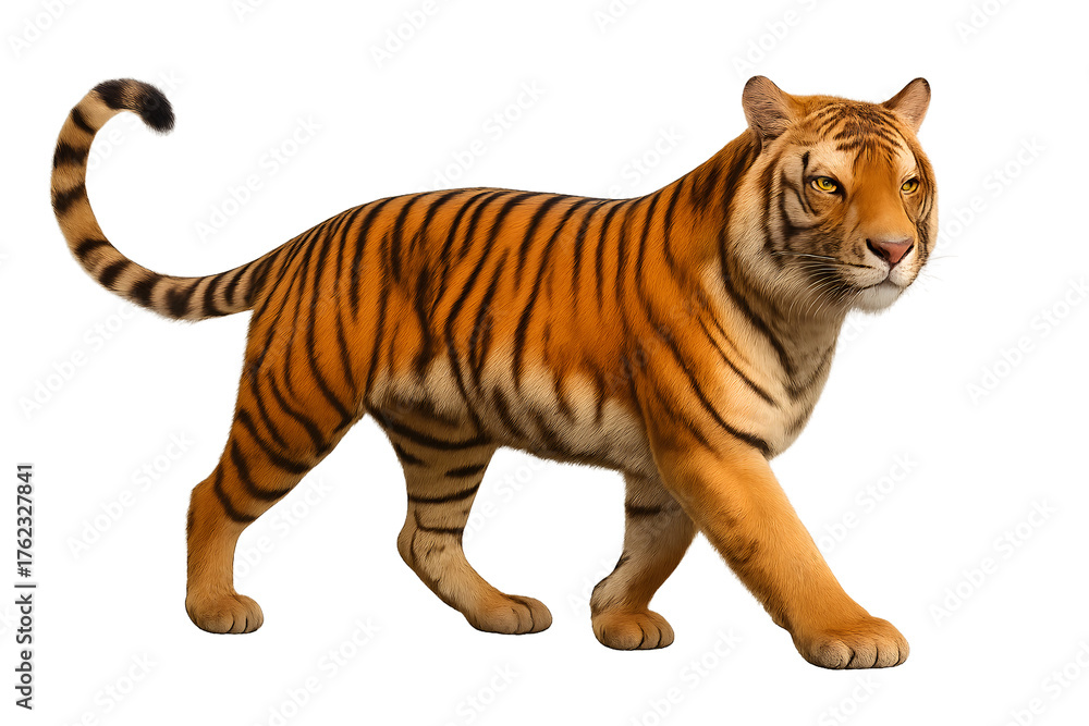Obraz premium Tiger Walking Isolated on White Background