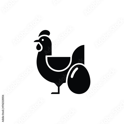 Hen and Egg Icon – Simple Black Silhouette of Chicken and Egg
