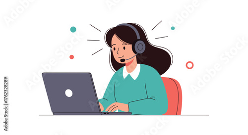 Dedicated customer service representative working on laptop.