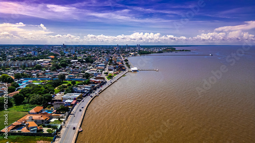 Riverside City Landscape Amazon River Mouth Macapá Amapa Seaside North Amazonian Waterfront Boats Scenic Fluvial Landscape Coast Brazil Nature Travel Tourism Regional Culture Navigation South America