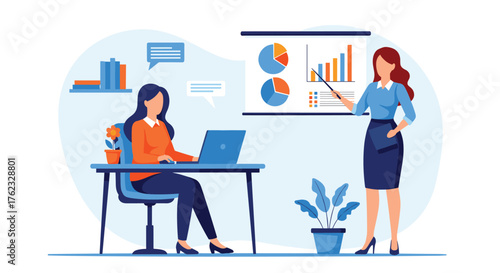 Business presentation and teamwork in a modern office environment.