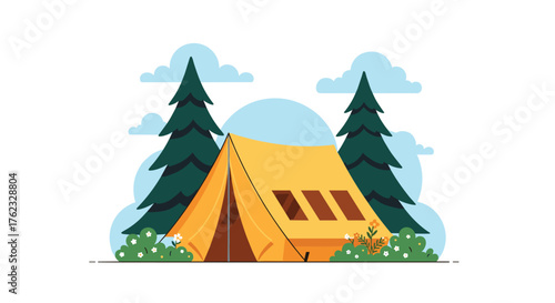 Camping adventure: tent amidst trees and natures beauty.