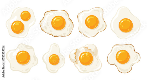Delicious fried eggs collection for breakfast menu.