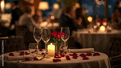 Elegant evening restaurant setup with roses
