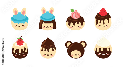 Cute dessert characters collection for creative design.