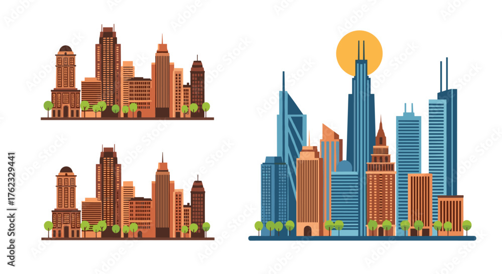 Fototapeta premium Cityscape skyline illustration: modern urban architecture and design.