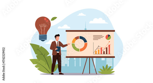 Business presentation with charts and graphs for analysis.
