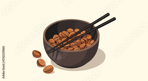 Natto bowl with chopsticks japanese fermented soybeans healthy food.