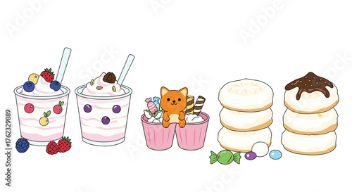 Delicious desserts and treats: a colorful and sweet collection.