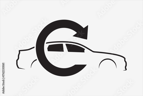Car silhouette with a circular arrow, representing automotive recycling or renewal