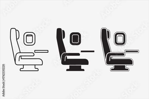 Airplane seat line icon symbol of travel, tourism, flight, passenger vector illustration of an airplane seat