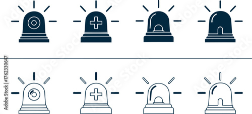 Collection of emergency flashing lights beacon icons alert signal warning symbols graphic elements