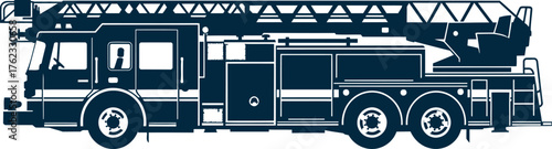 Detailed fire truck with extended ladder ready for emergency response operations