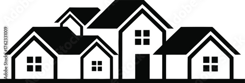 Simple stylized house grouping architectural design real estate property icon symbol line art