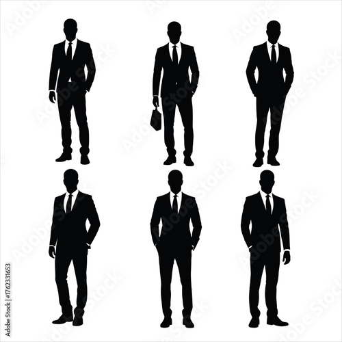 Vector art of silhouettes of men in suits in a pattern design