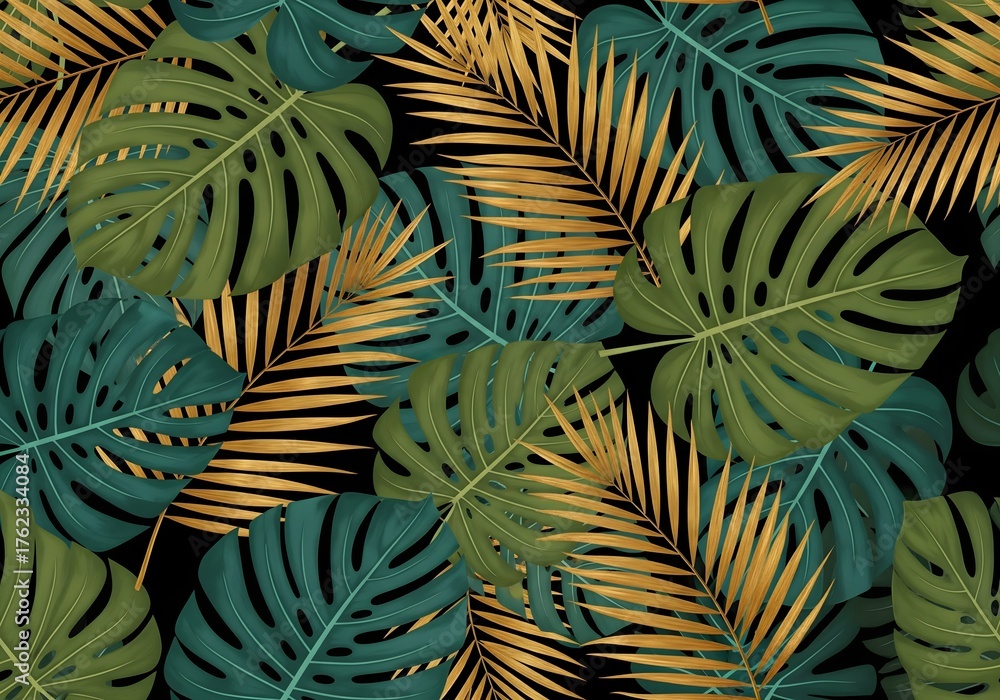 Fototapeta premium Tropical paradise awaits with this modern vibrant monstera leaf design, perfect for stylish backgrounds and eye catching creative projects