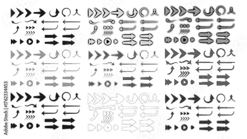 Halftone Arrows, Fully Editable Vector of Arrows in Halftone Pattern, Multiple Patterns of Halftone Arrows