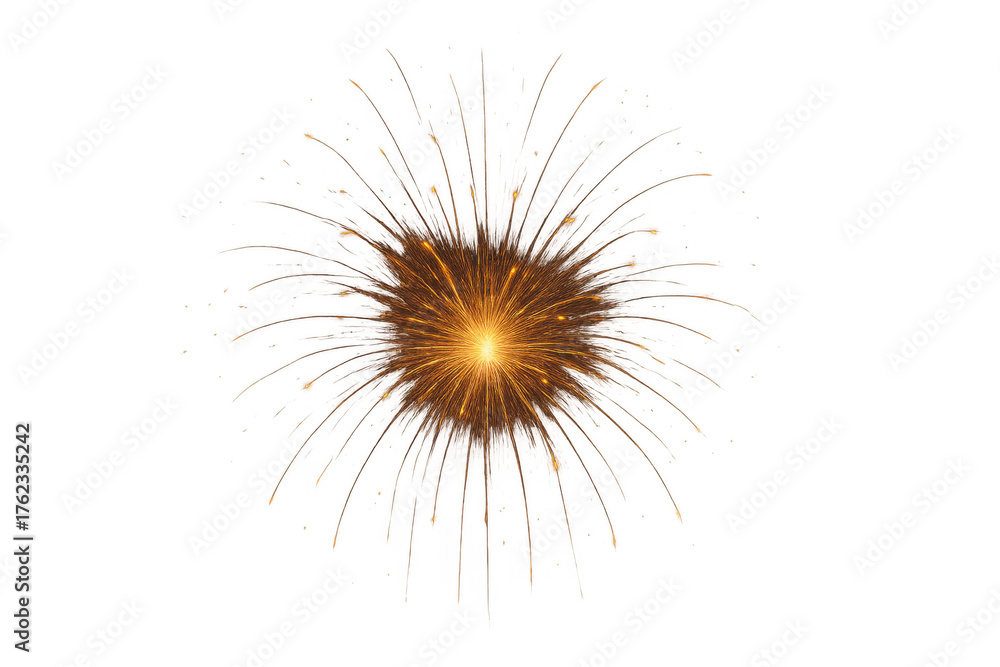 Fototapeta premium Explosive energy sparks igniting, radiating light, hot particles bursting in dynamic motion on transparent background