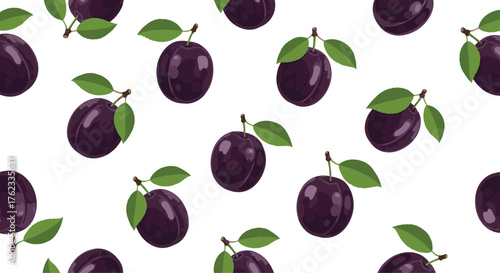 Plums Pattern: Delicious Fresh and Natural Fruit Design.