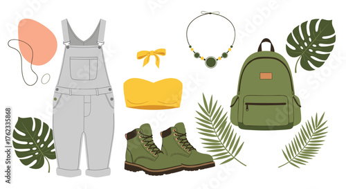 Stylish Outfit with Overalls and Accessories.