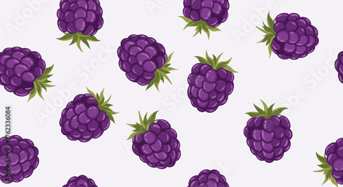 Vibrant Blackberry Pattern: Delicious Berries on White Background.