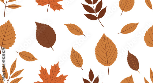 Autumn Leaves Pattern on White Background.