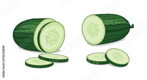 Fresh Cucumber Slices: Healthy Food and Refreshing Vegetable.