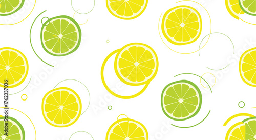 Vibrant Citrus Slices Pattern: Fresh Lemons and Limes on White Background.